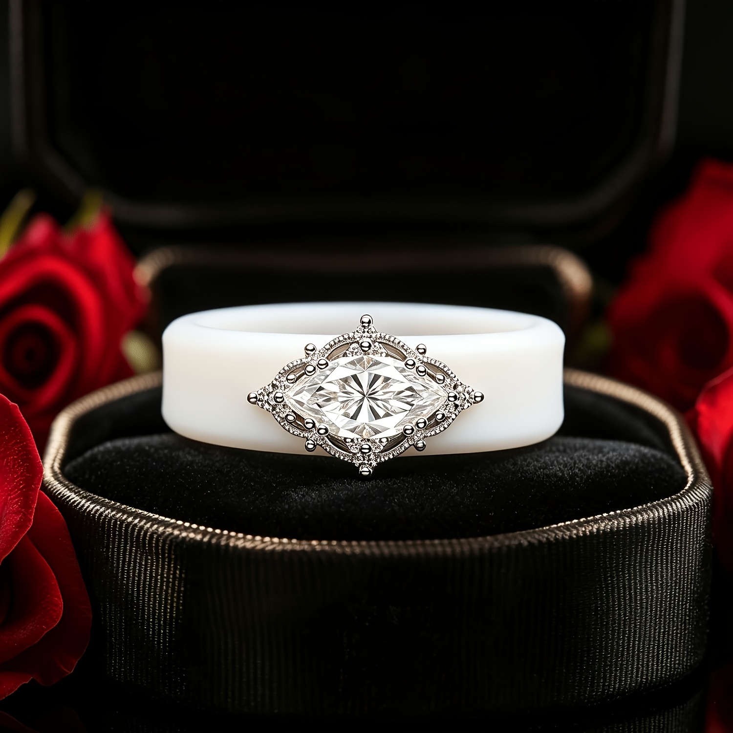 14K Gold-plated White Silicone Ring with Eye-shaped CZ